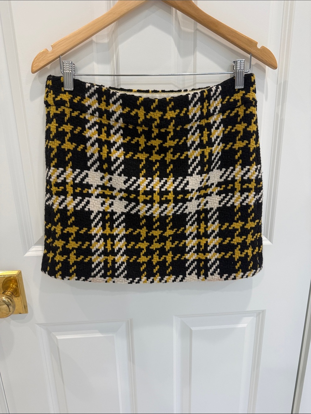 J. Crew Black, White & Mustard Houndstooth Tweed Mini Skirt size 2